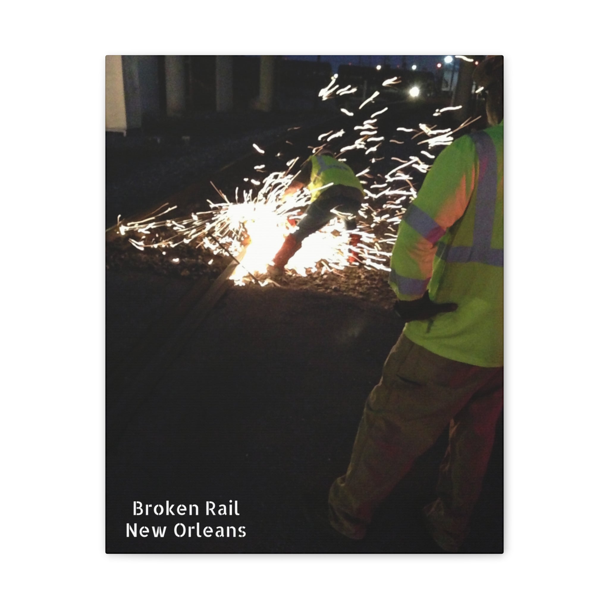 Canvas Print - "Broken Rail, New" Railroad Worker Night Repair Wall Art