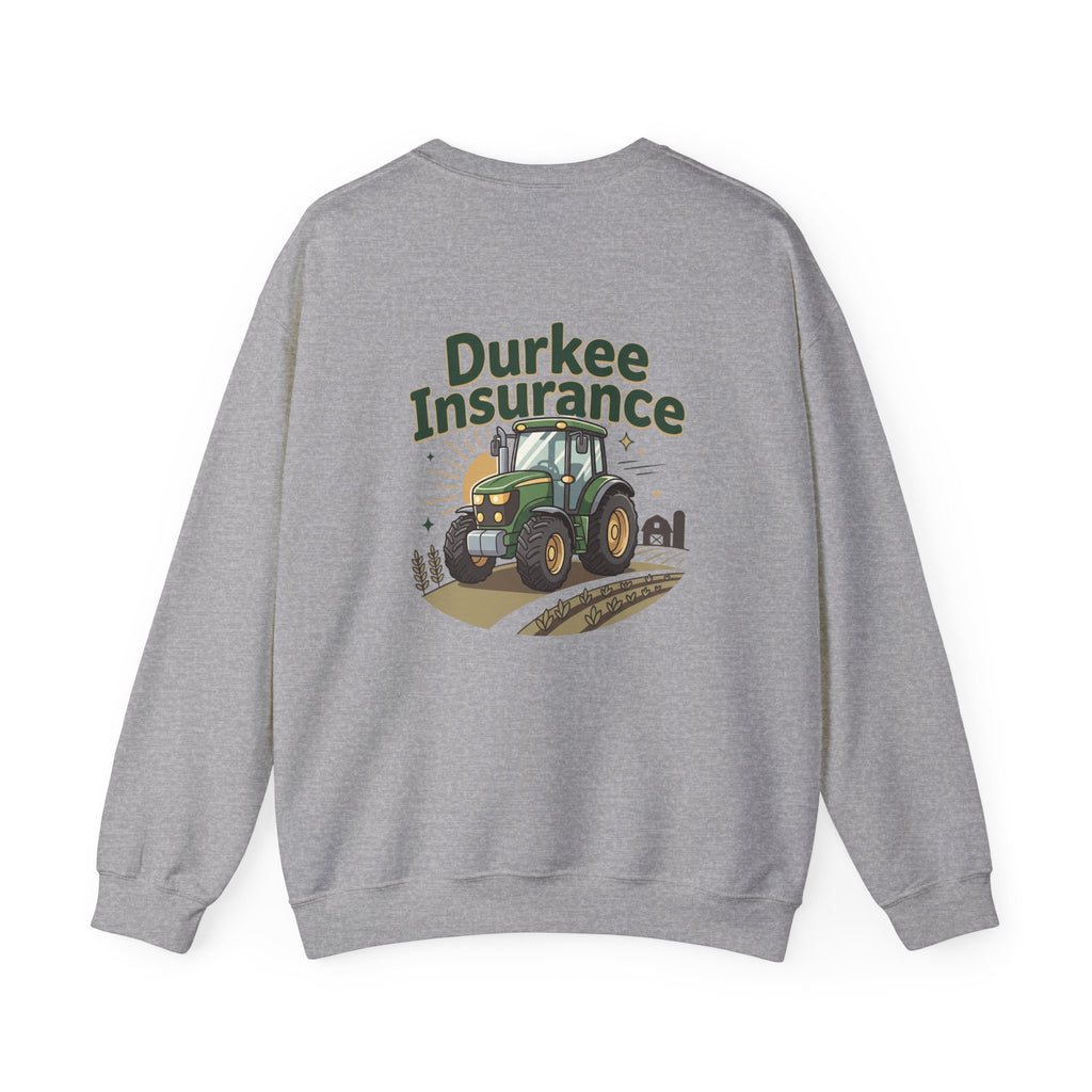 Tractor Crewneck Sweatshirt — "Durkee Insurance" Farm Logo
