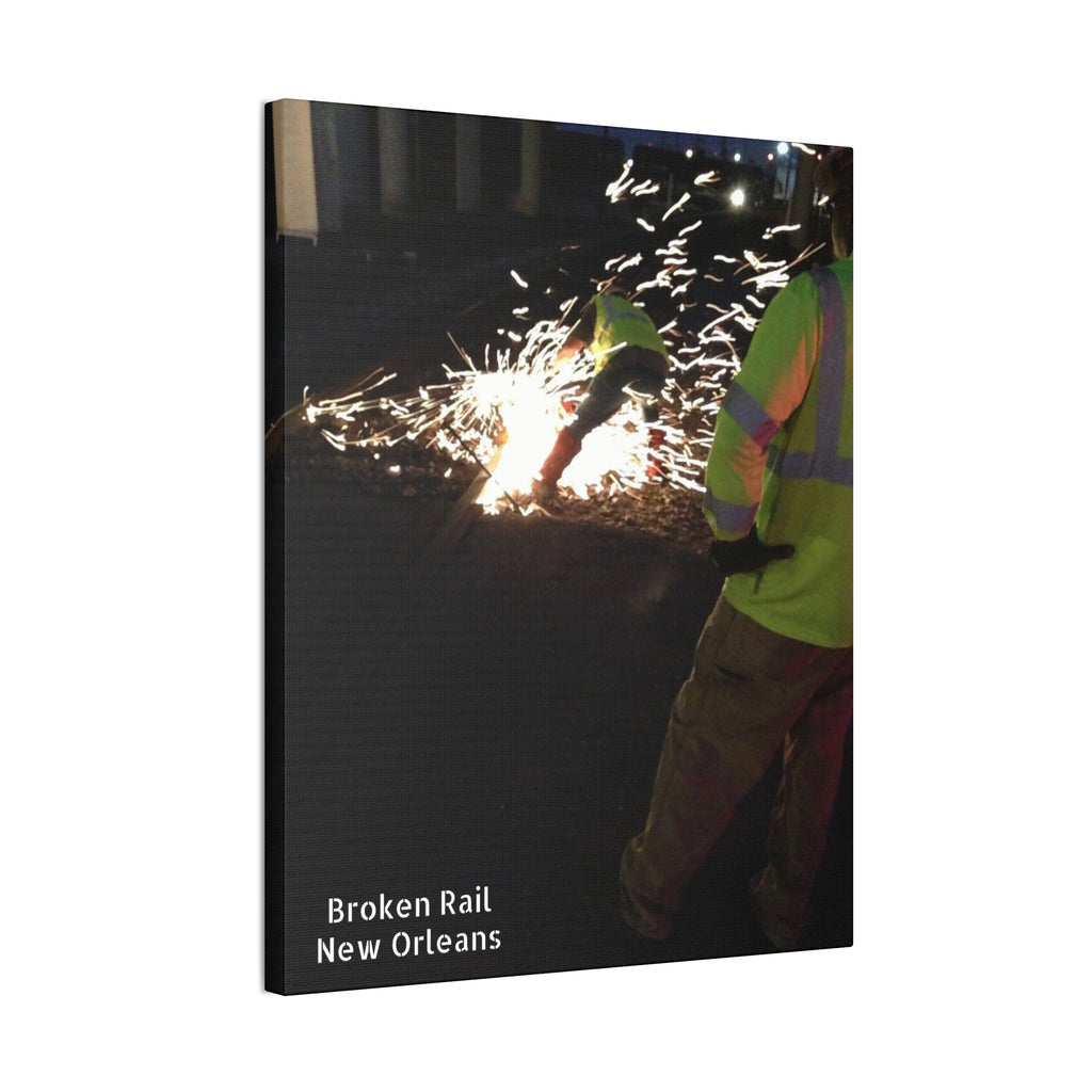 Canvas Print - "Broken Rail, New" Railroad Worker Night Repair Wall Art
