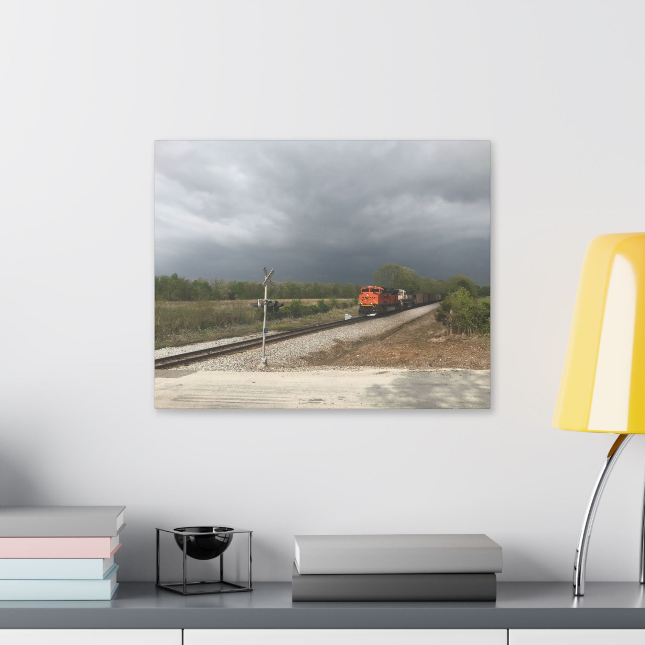 Storm Freight Train Canvas — Dramatic Railroad Wall Art