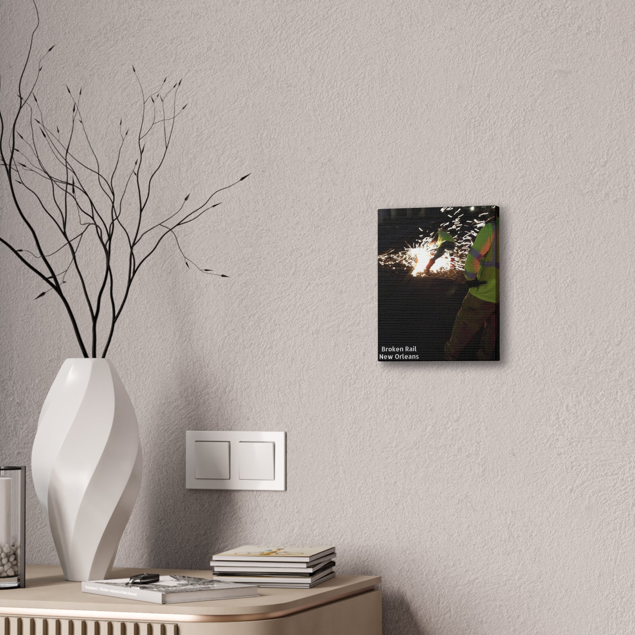 Canvas Print - "Broken Rail, New" Railroad Worker Night Repair Wall Art