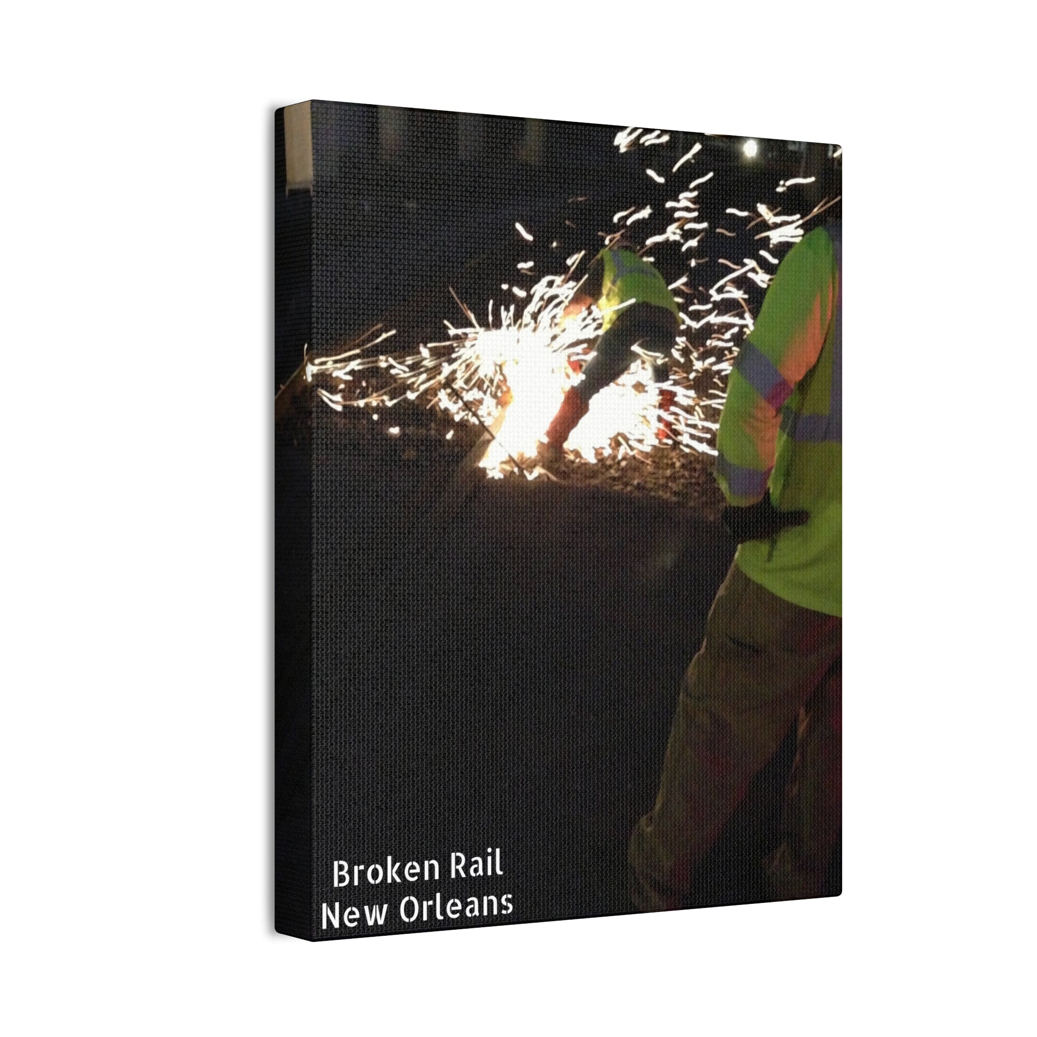 Canvas Print - "Broken Rail, New" Railroad Worker Night Repair Wall Art