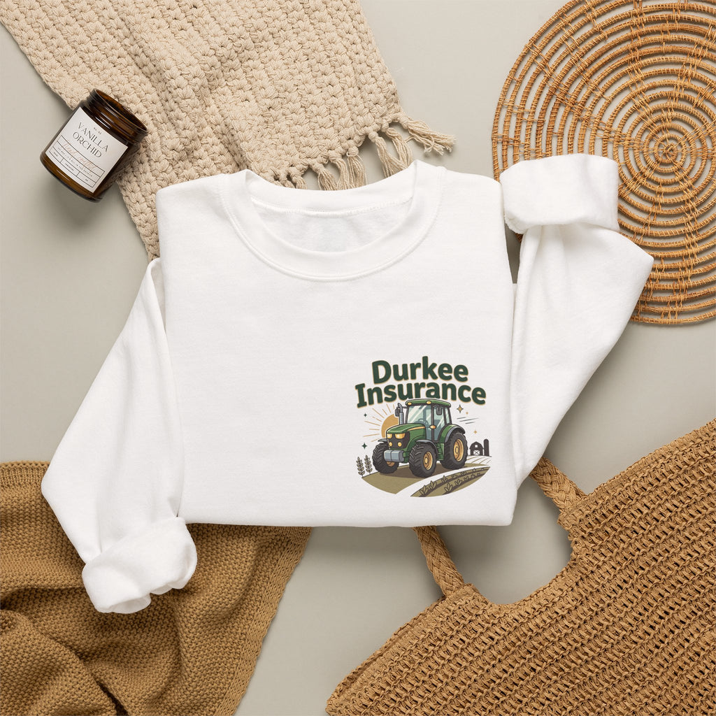 Tractor Crewneck Sweatshirt — "Durkee Insurance" Farm Logo
