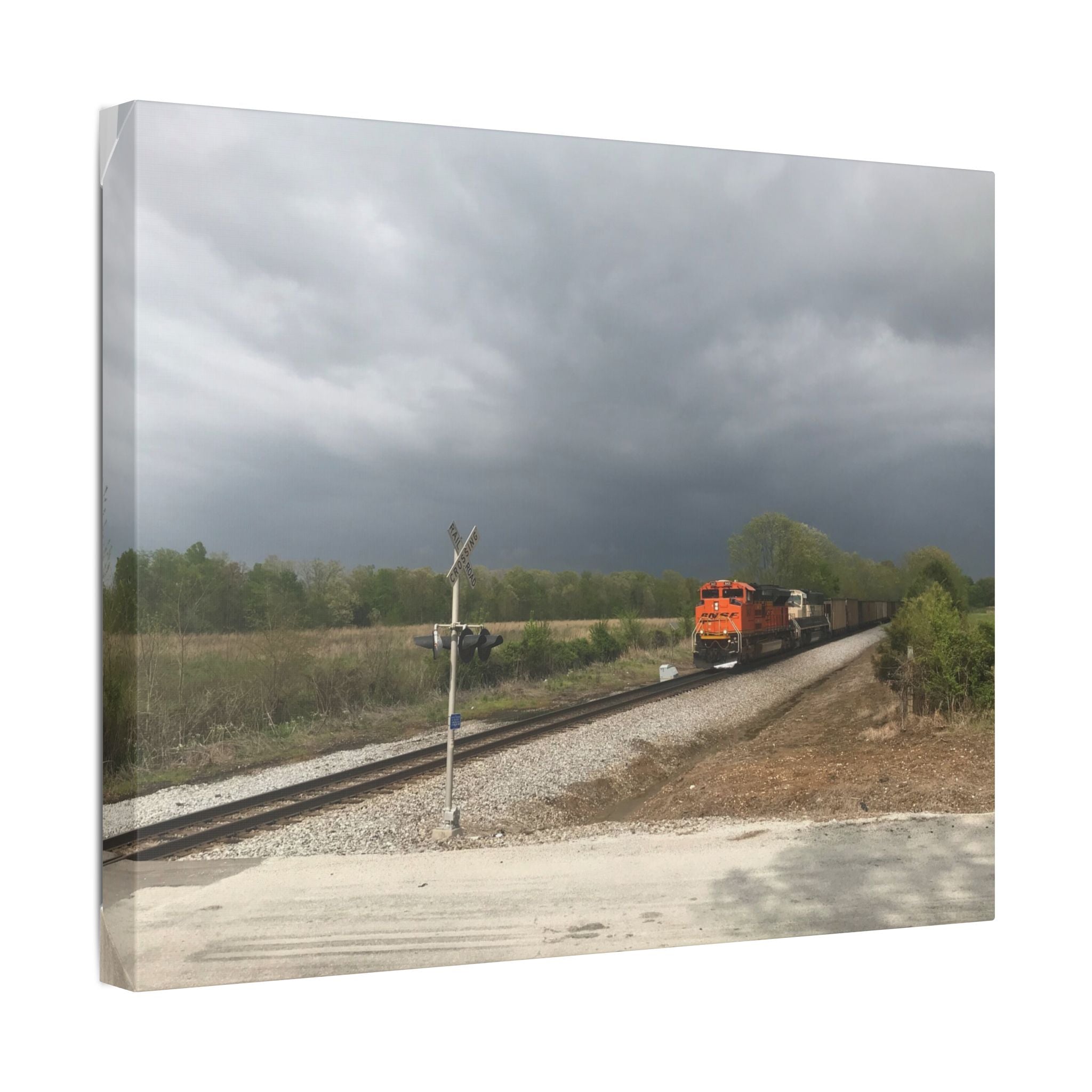 Storm Freight Train Canvas — Dramatic Railroad Wall Art