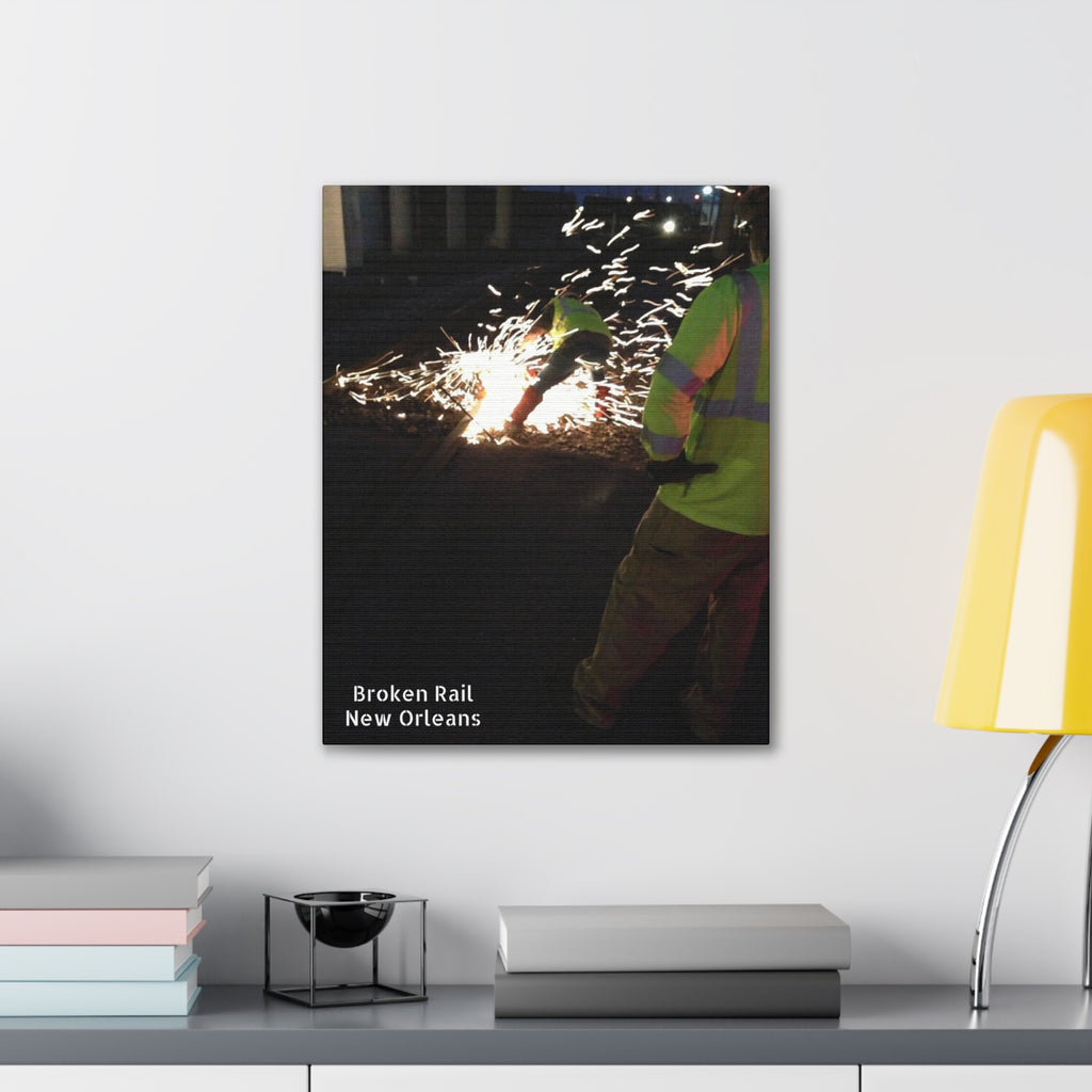 Canvas Print - "Broken Rail, New" Railroad Worker Night Repair Wall Art