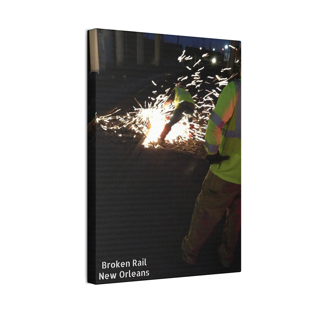 Canvas Print - "Broken Rail, New" Railroad Worker Night Repair Wall Art