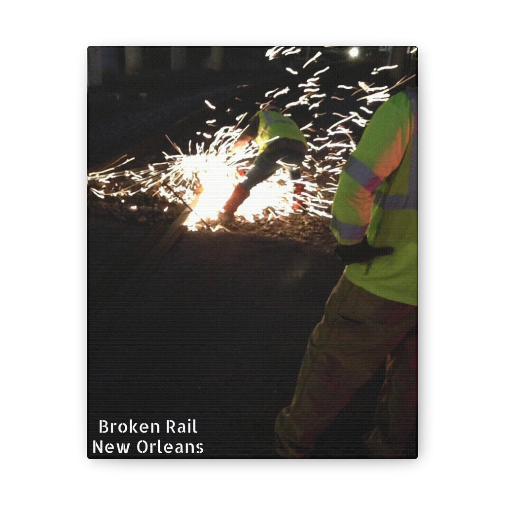 Canvas Print - "Broken Rail, New" Railroad Worker Night Repair Wall Art
