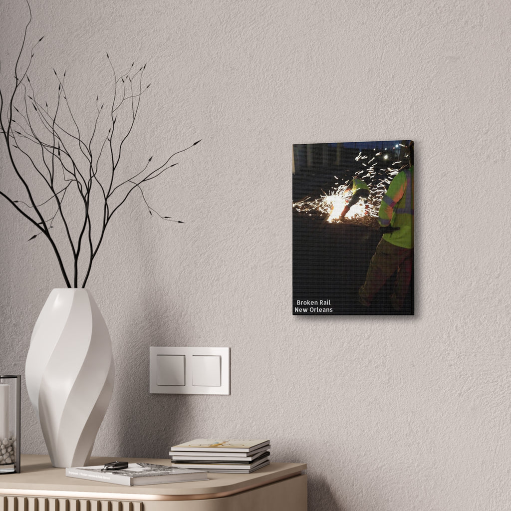 Canvas Print - "Broken Rail, New" Railroad Worker Night Repair Wall Art