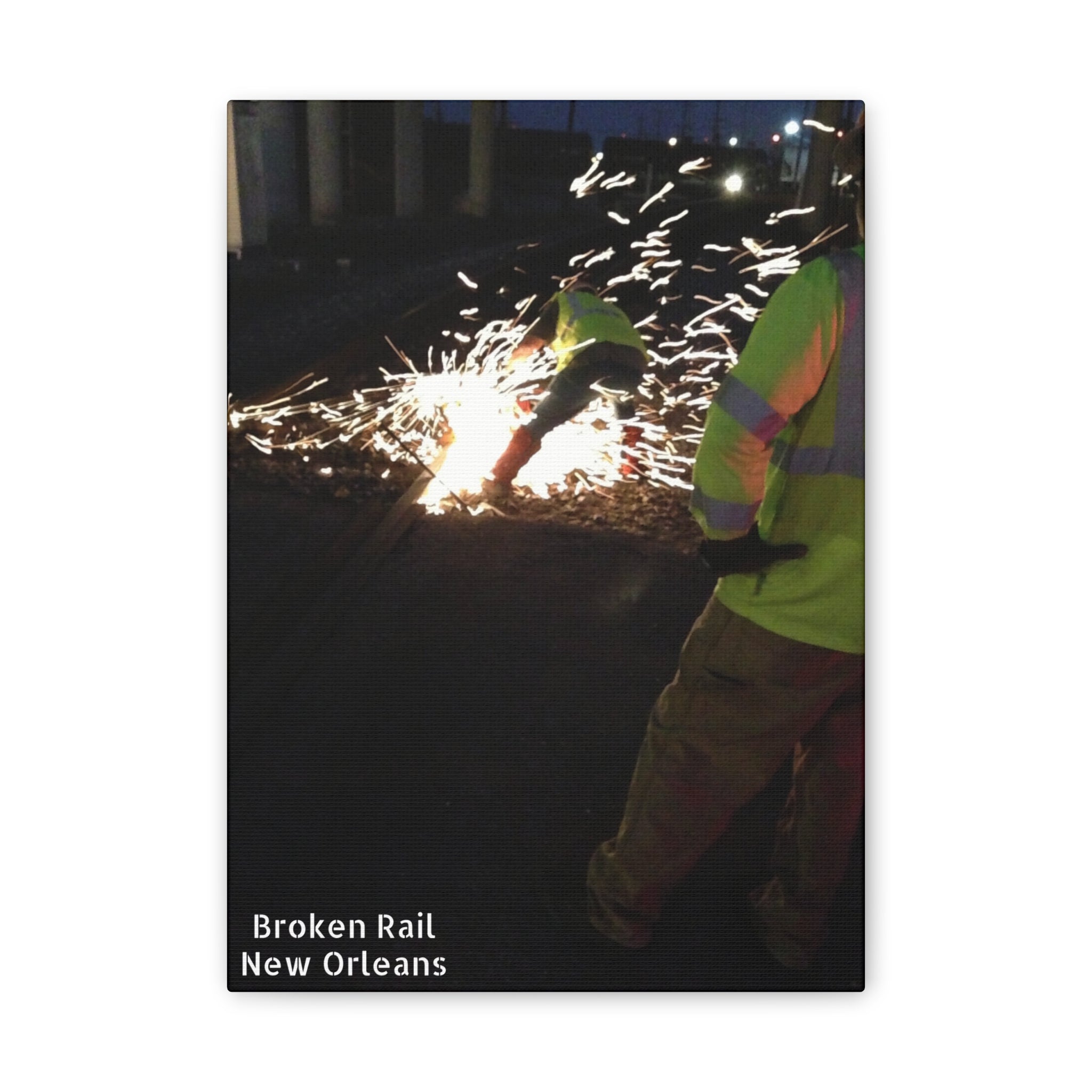 Canvas Print - "Broken Rail, New" Railroad Worker Night Repair Wall Art
