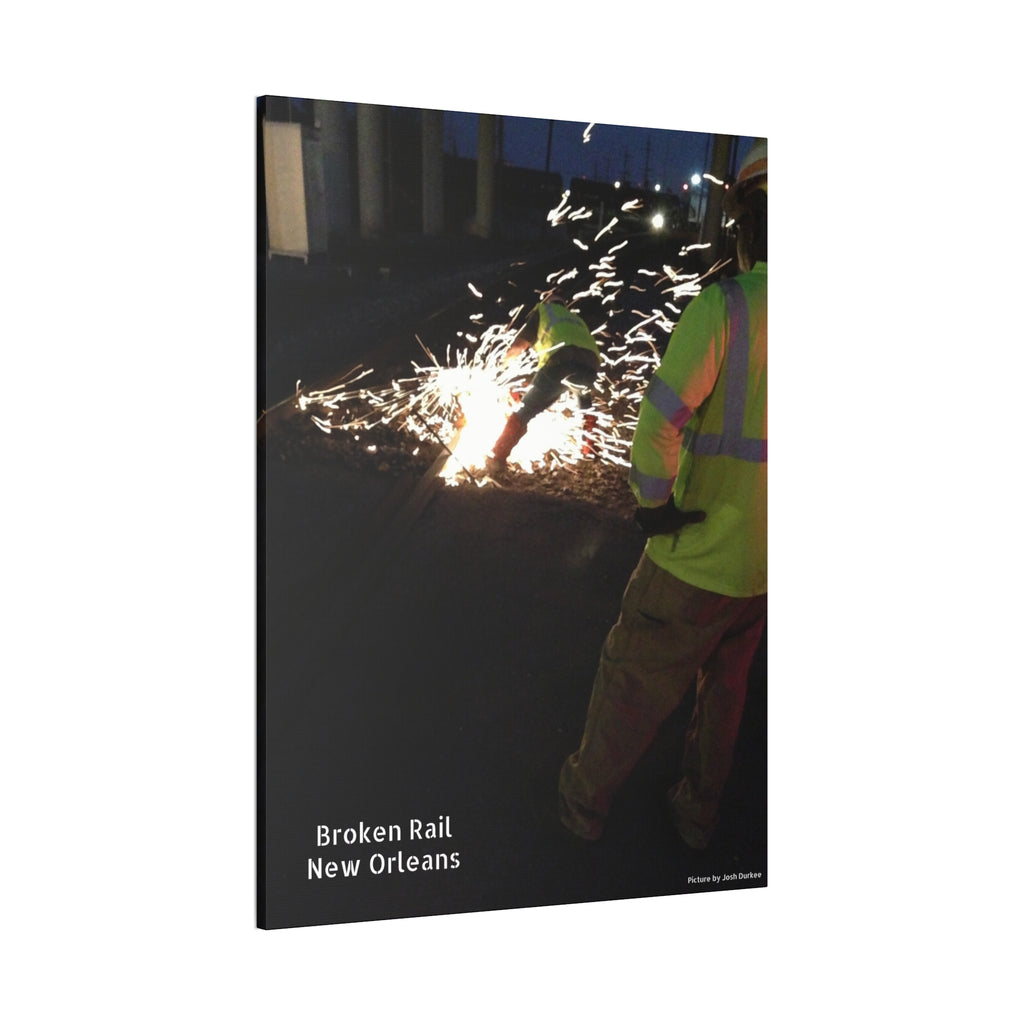 Canvas Print - "Broken Rail, New" Railroad Worker Night Repair Wall Art
