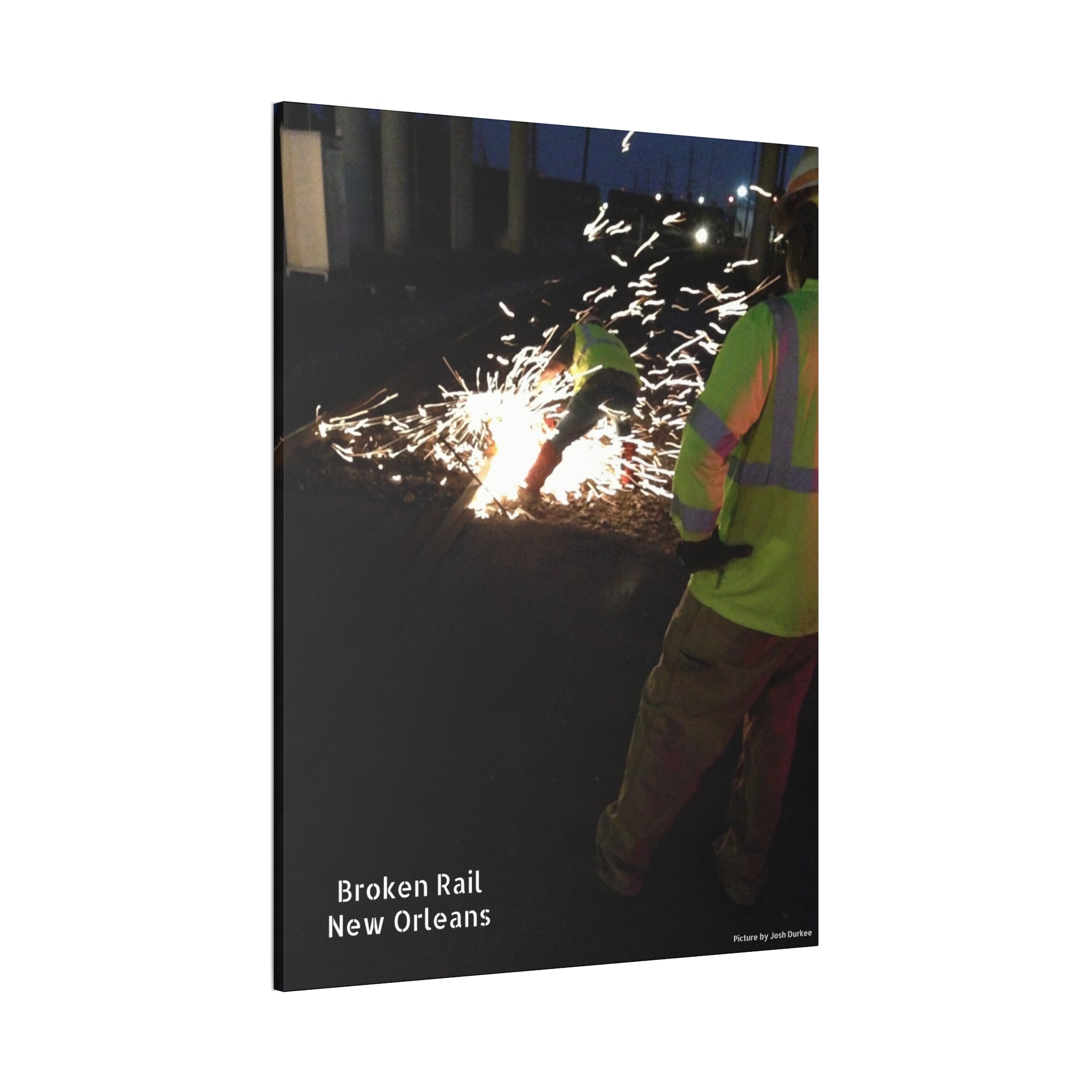 Canvas Print - "Broken Rail, New" Railroad Worker Night Repair Wall Art
