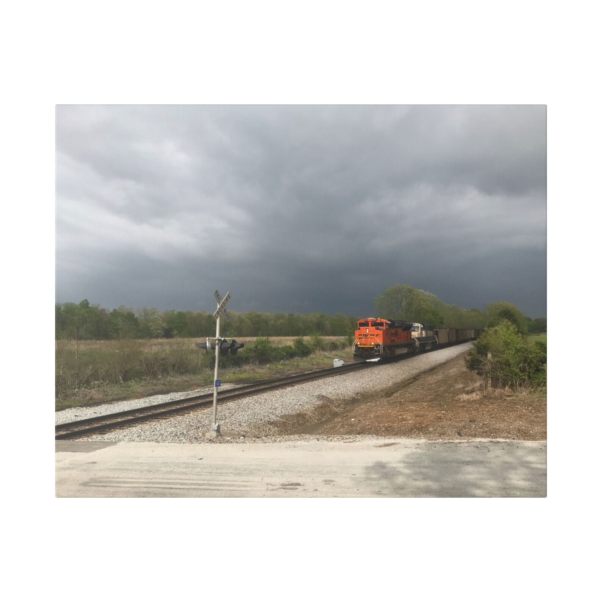 Storm Freight Train Canvas — Dramatic Railroad Wall Art