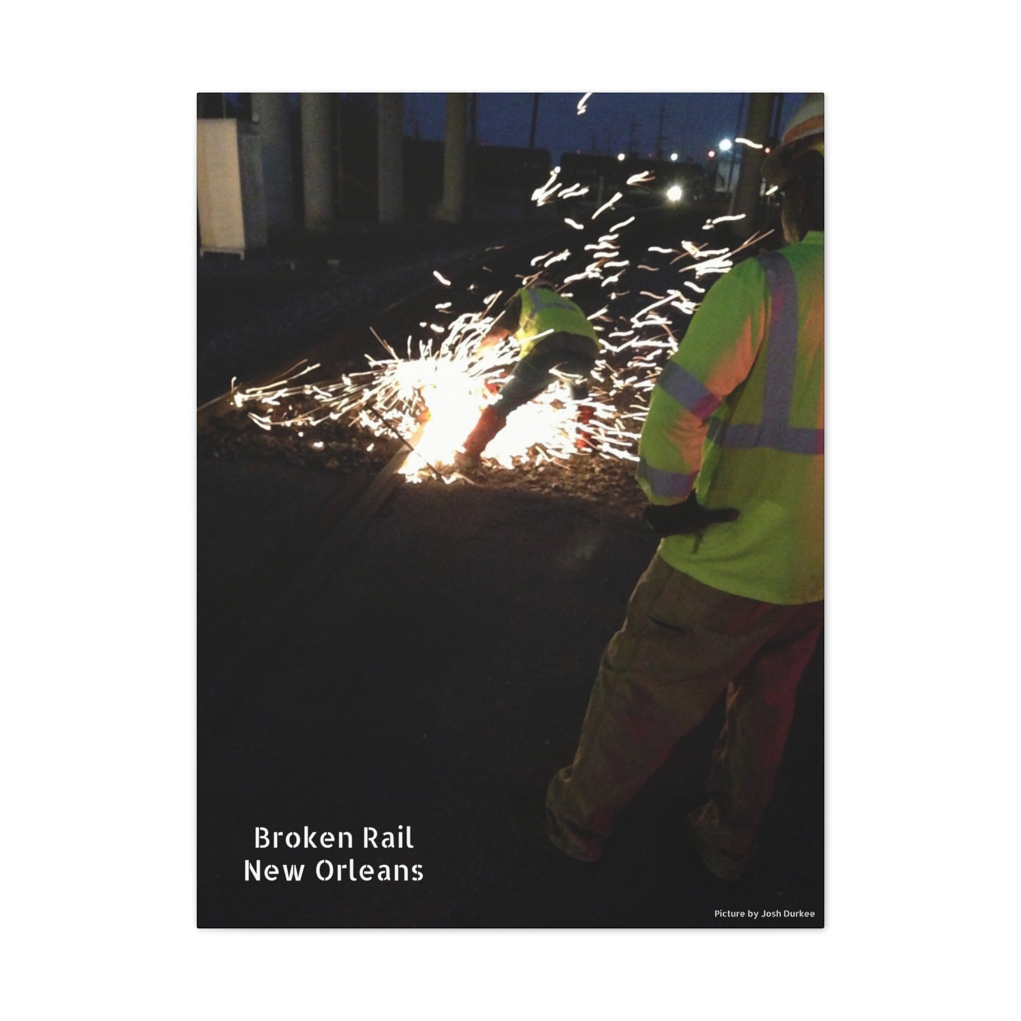 Canvas Print - "Broken Rail, New" Railroad Worker Night Repair Wall Art