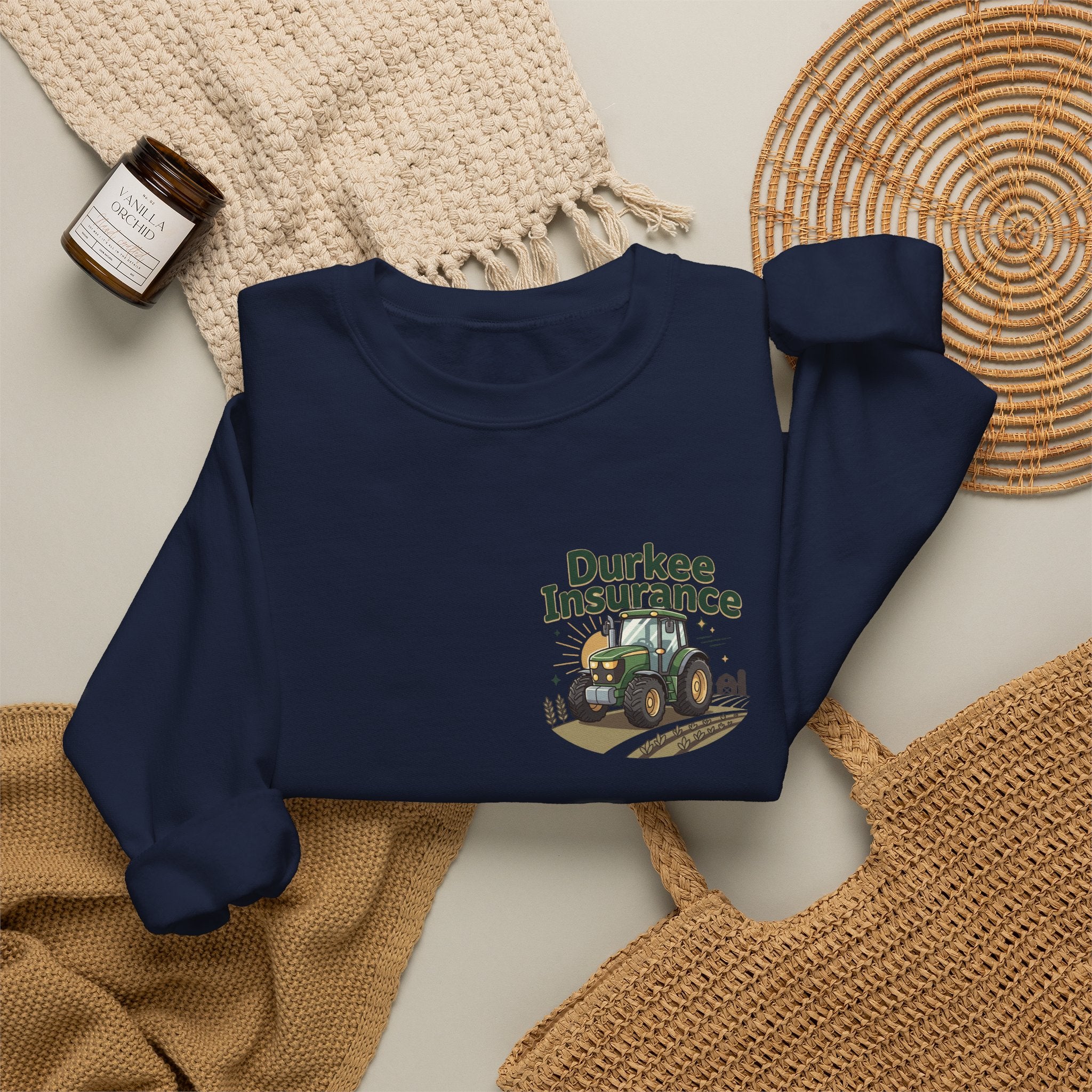 Tractor Crewneck Sweatshirt — "Durkee Insurance" Farm Logo
