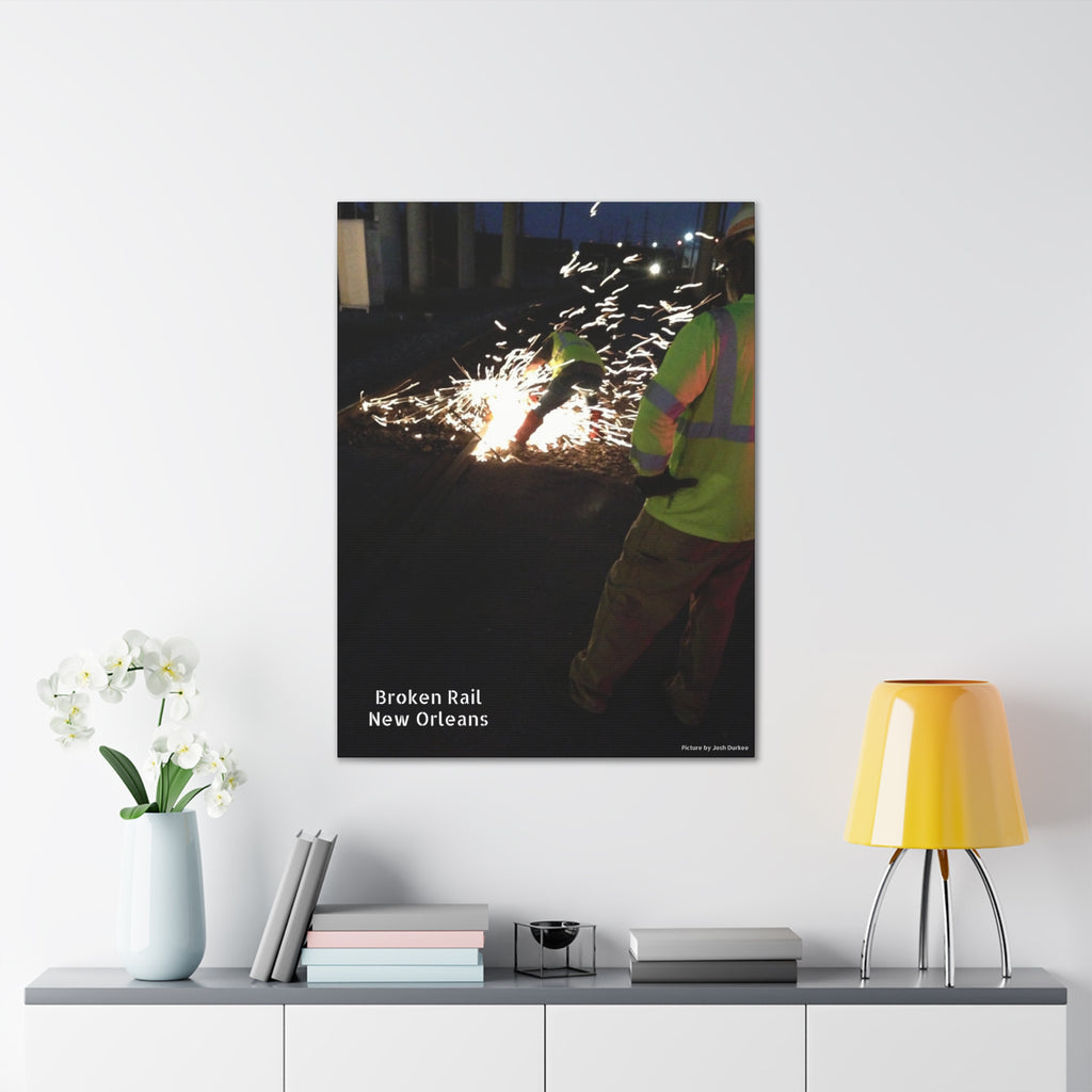 Canvas Print - "Broken Rail, New" Railroad Worker Night Repair Wall Art