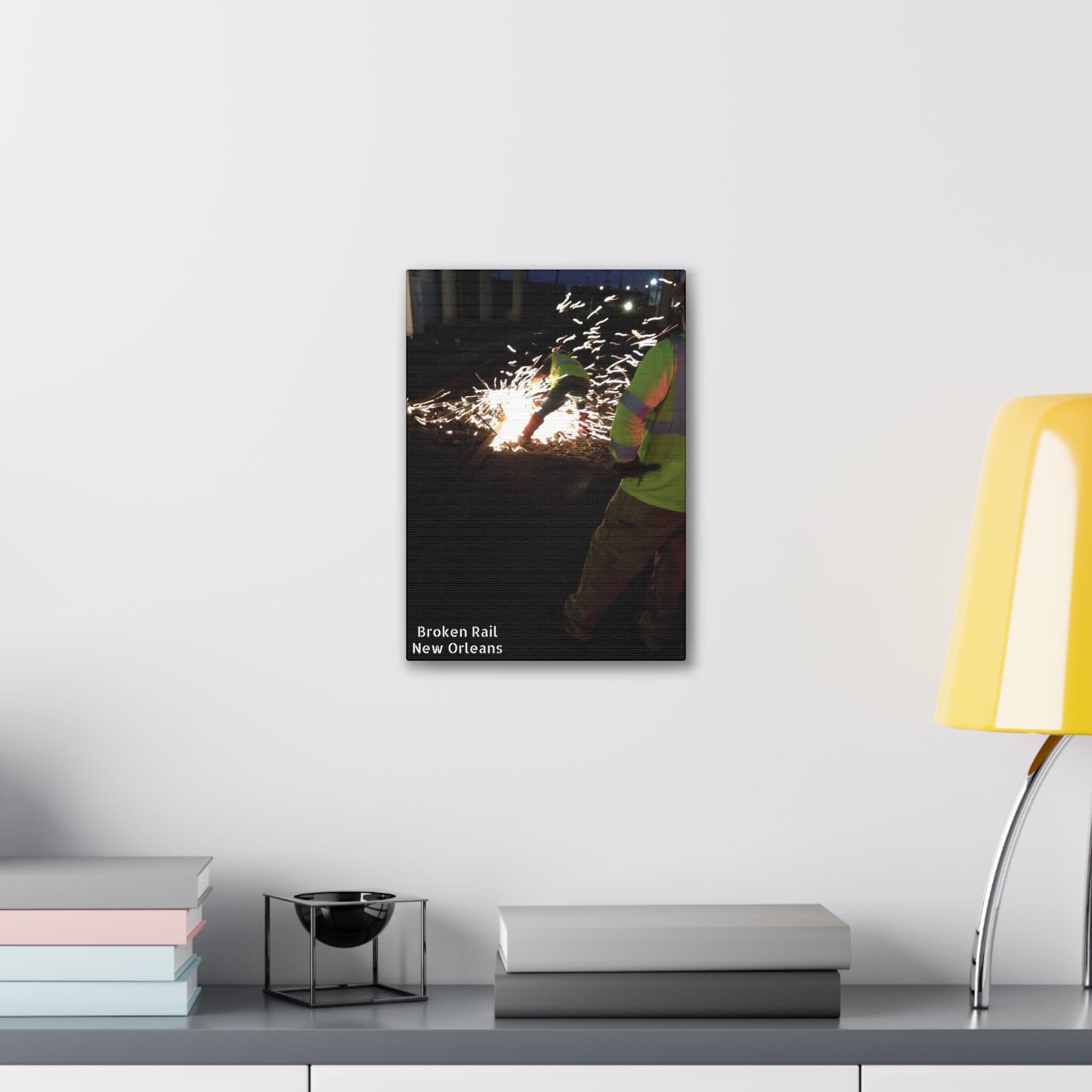 Canvas Print - "Broken Rail, New" Railroad Worker Night Repair Wall Art