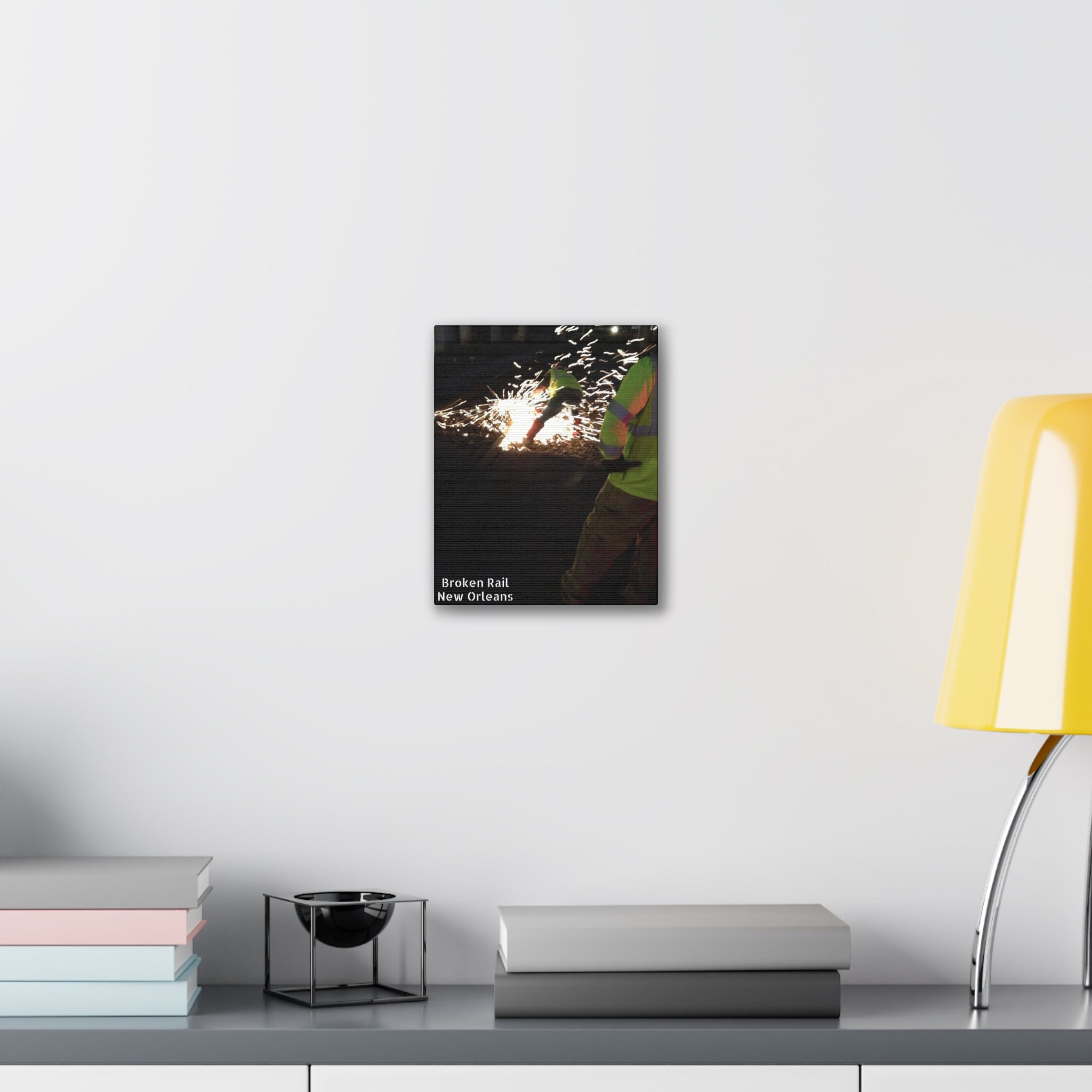 Canvas Print - "Broken Rail, New" Railroad Worker Night Repair Wall Art