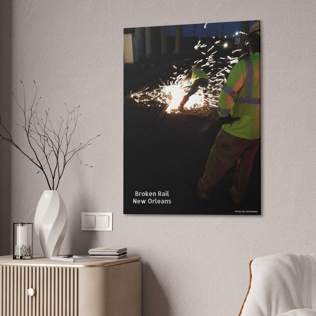 Canvas Print - "Broken Rail, New" Railroad Worker Night Repair Wall Art
