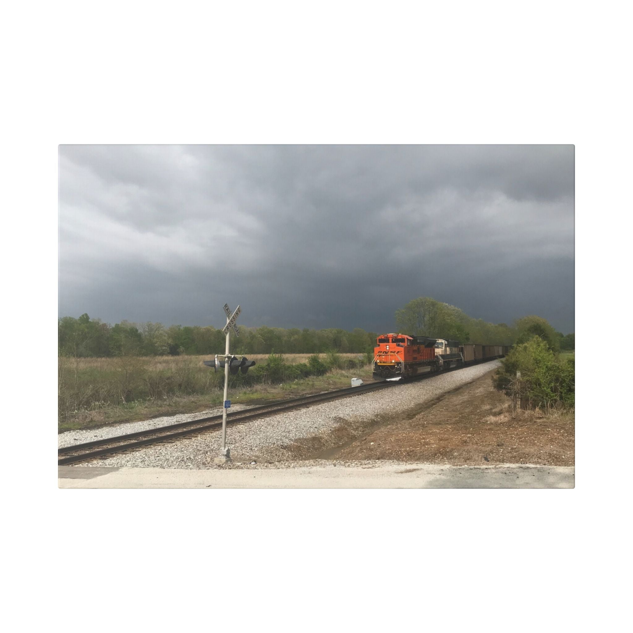 Storm Freight Train Canvas — Dramatic Railroad Wall Art